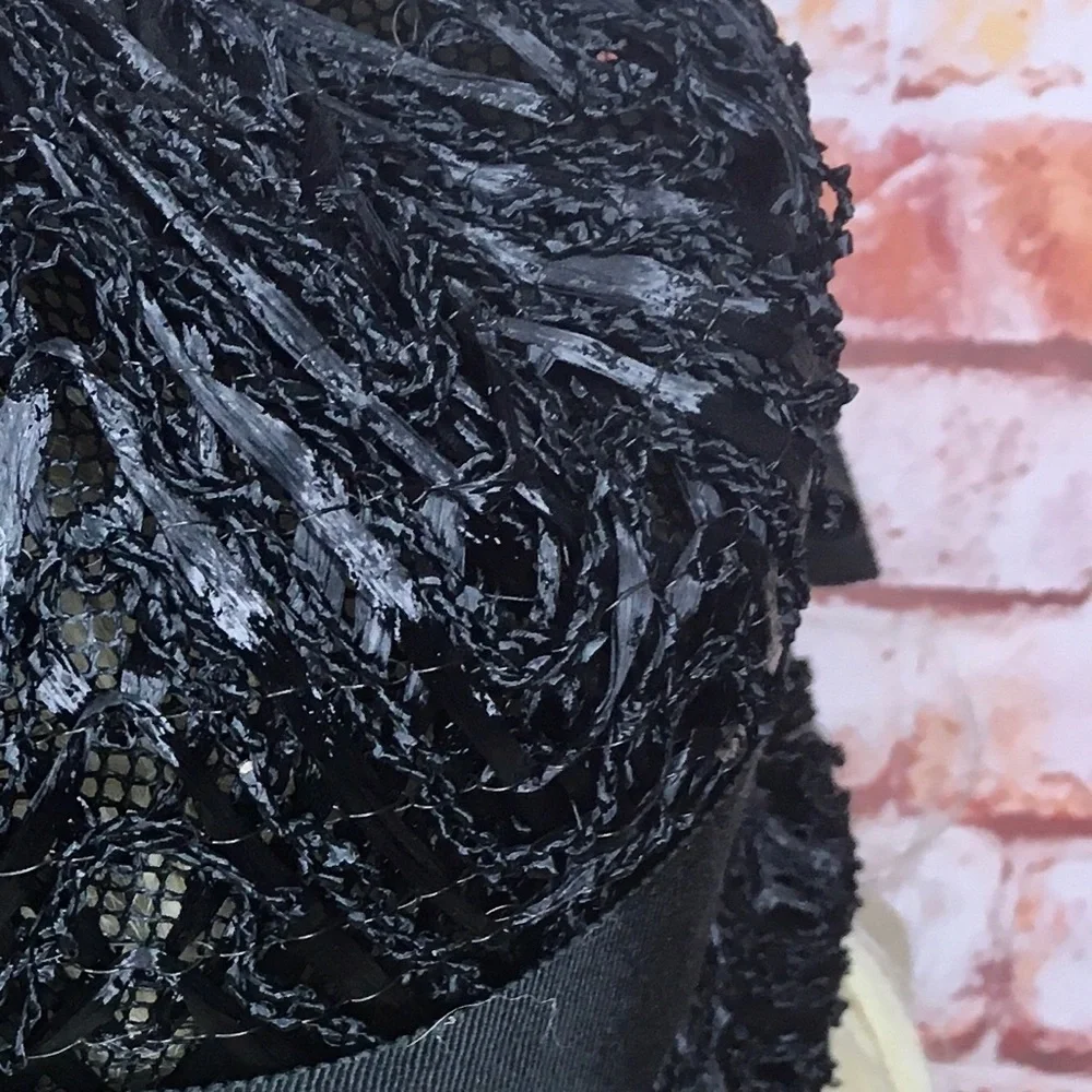 Vintage MCM Black Raffia Beach Cloche Hat